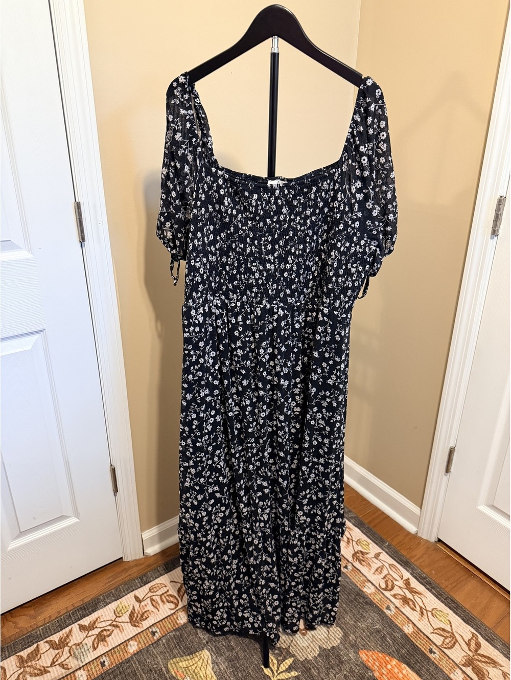 Ember Black Floral Smocked Babydoll Dress Women 3X